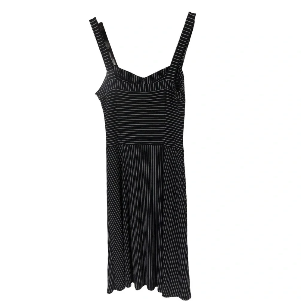 Ann Taylor LOFT Navy Striped Ruched Chest Stretchy & Soft/Strappy Midi Dress 10 - Picture 4 of 8